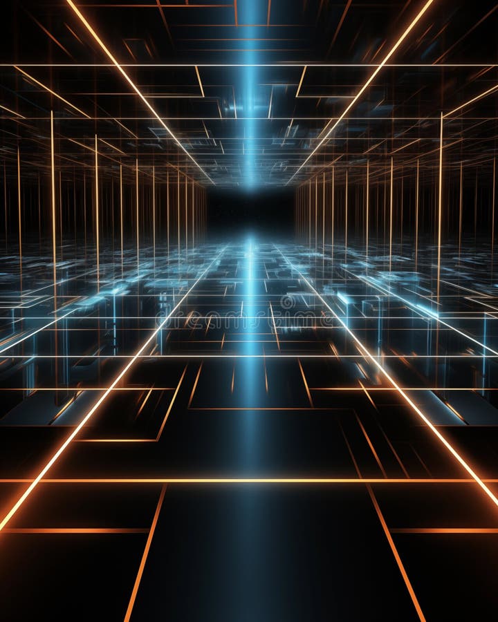 Quantum circuit lines travel in all directions royalty free illustration