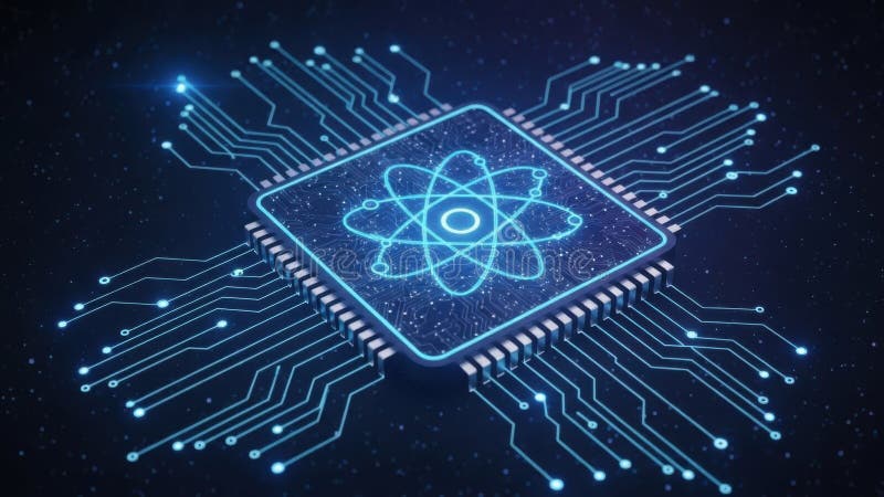 Quantum circuit microchip isolated on white background stock illustration