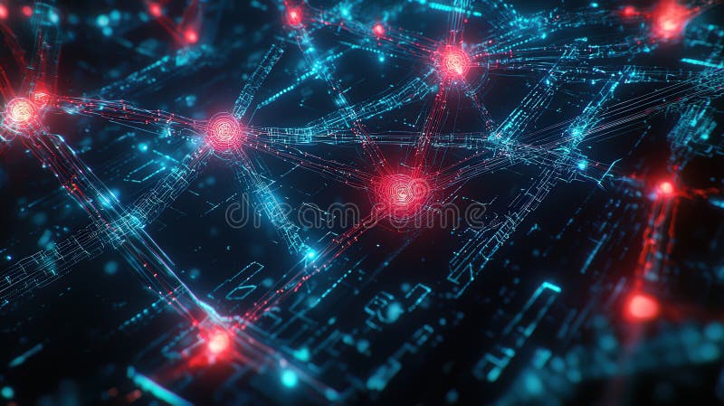 Quantum communication nodes linked through intricate networks digital realm 3d visualization futuristic abstract concept vector illustration