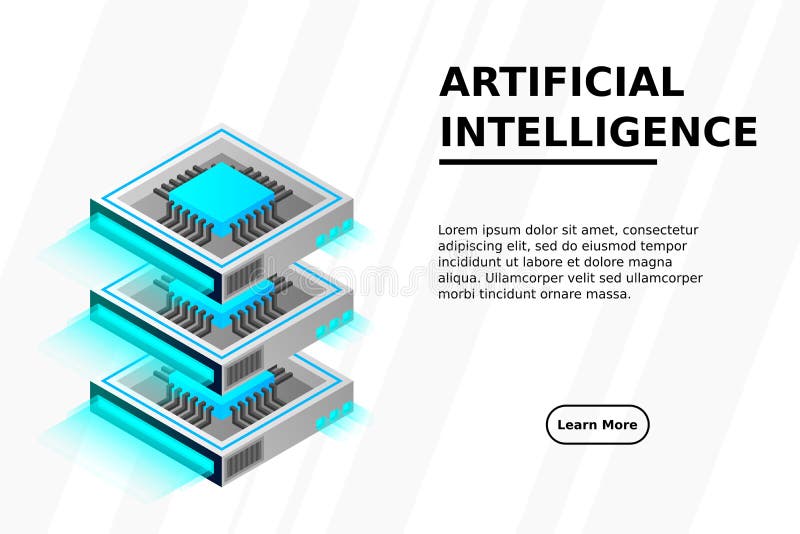 Quantum computer, large data processing, server room, artificial intelligence, data base concept royalty free illustration