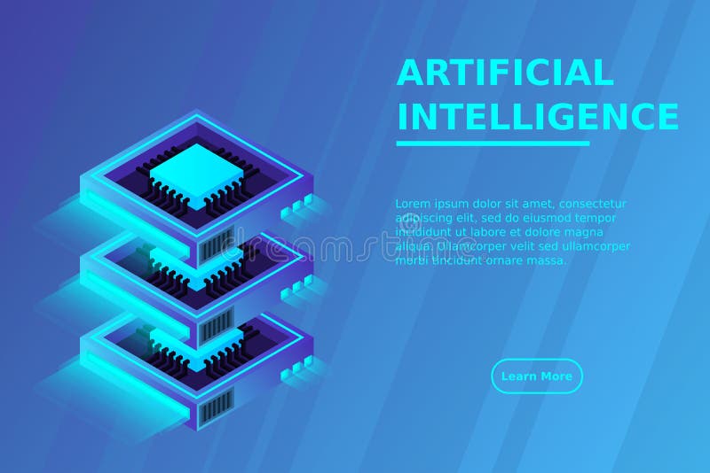 Quantum computer, large data processing, server room, artificial intelligence, data base concept vector illustration