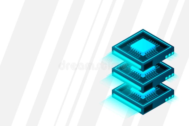 Quantum computer, large data processing, server room, artificial intelligence, data base concept vector illustration