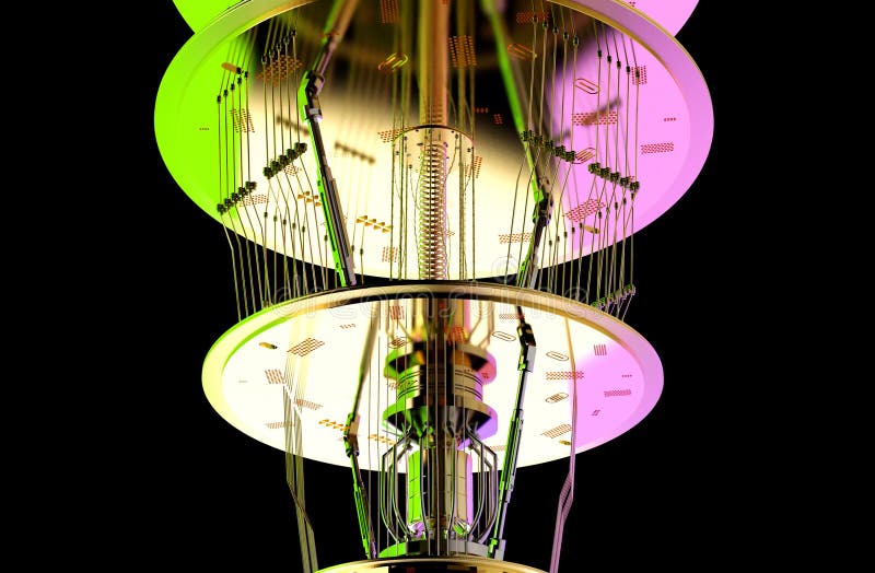 Quantum computer machine close up with neon light royalty free illustration
