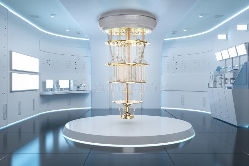 Quantum computer machine in laboratory stock illustration