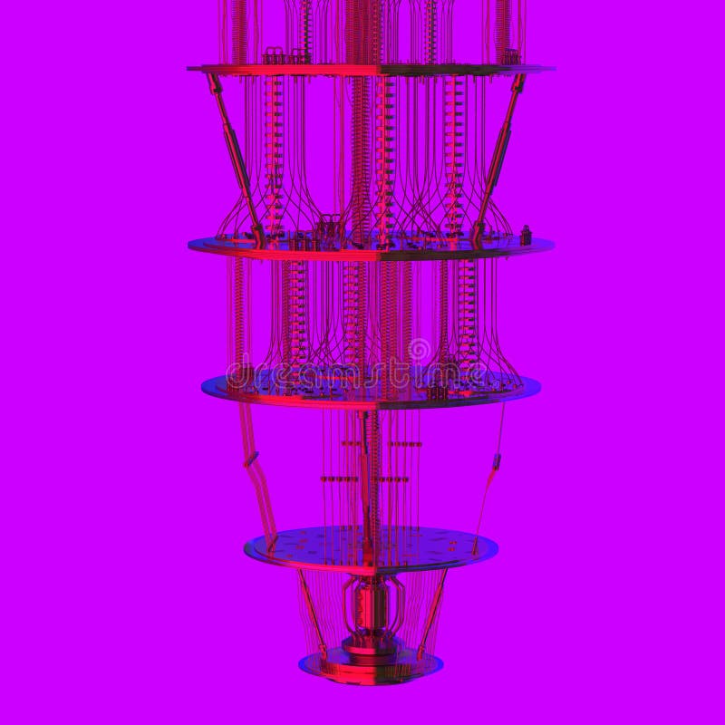 Quantum computer machine in neon light royalty free illustration