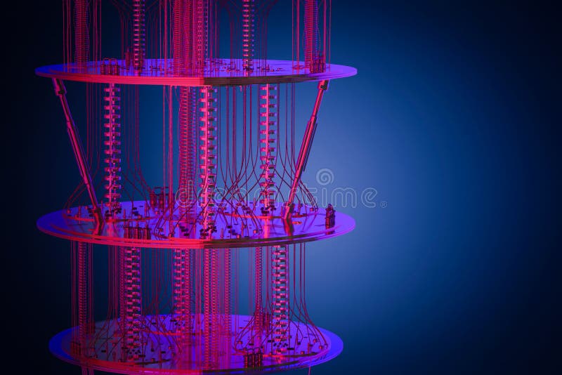 Quantum computer machine in neon light stock illustration