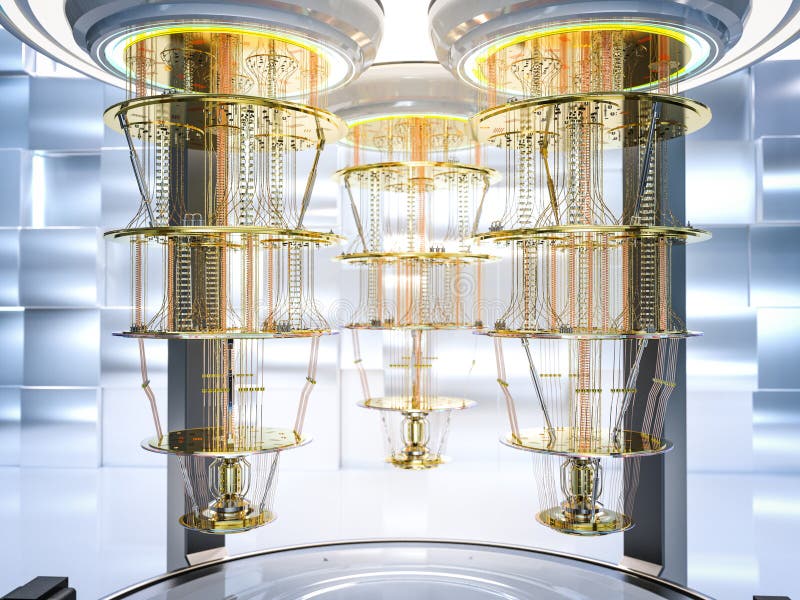 Quantum computer machine in shield capsule royalty free illustration