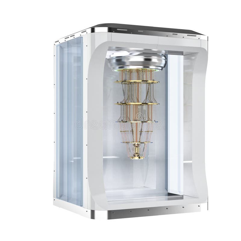 Quantum computer machine in shield capsule stock illustration