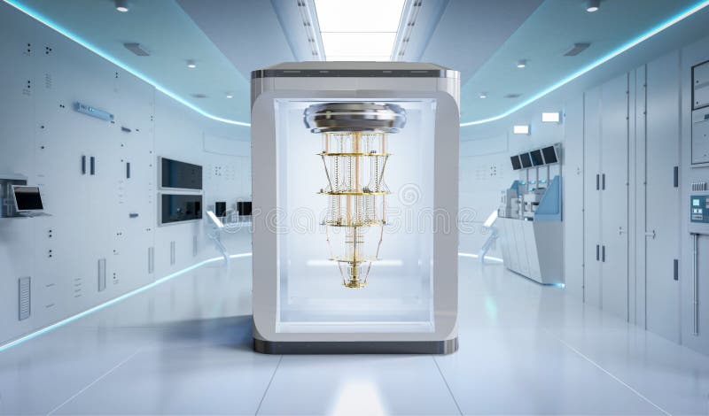 Quantum computer machine in shield capsule royalty free illustration