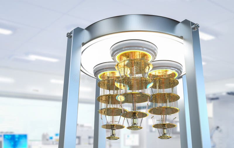 Quantum computer machine in shield capsule stock illustration