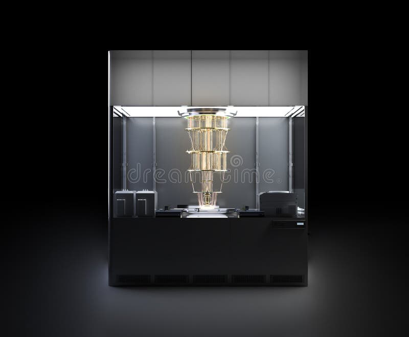Quantum computer machine in shield stock illustration