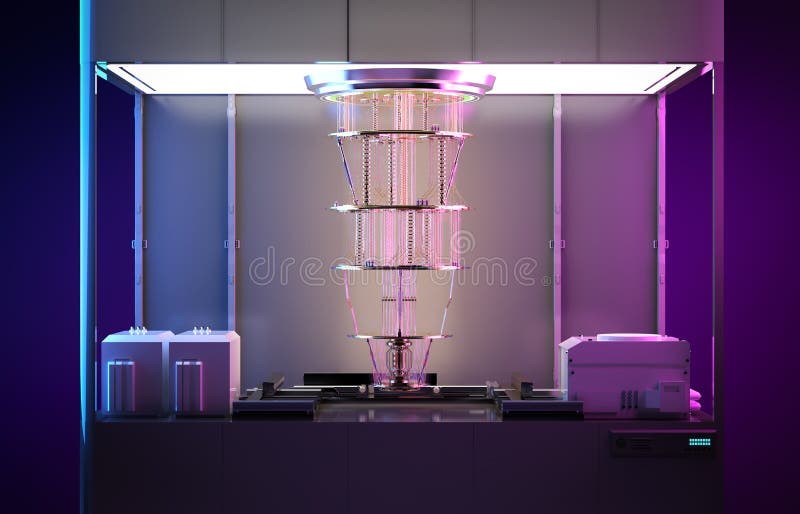 Quantum computer machine in shield stock illustration