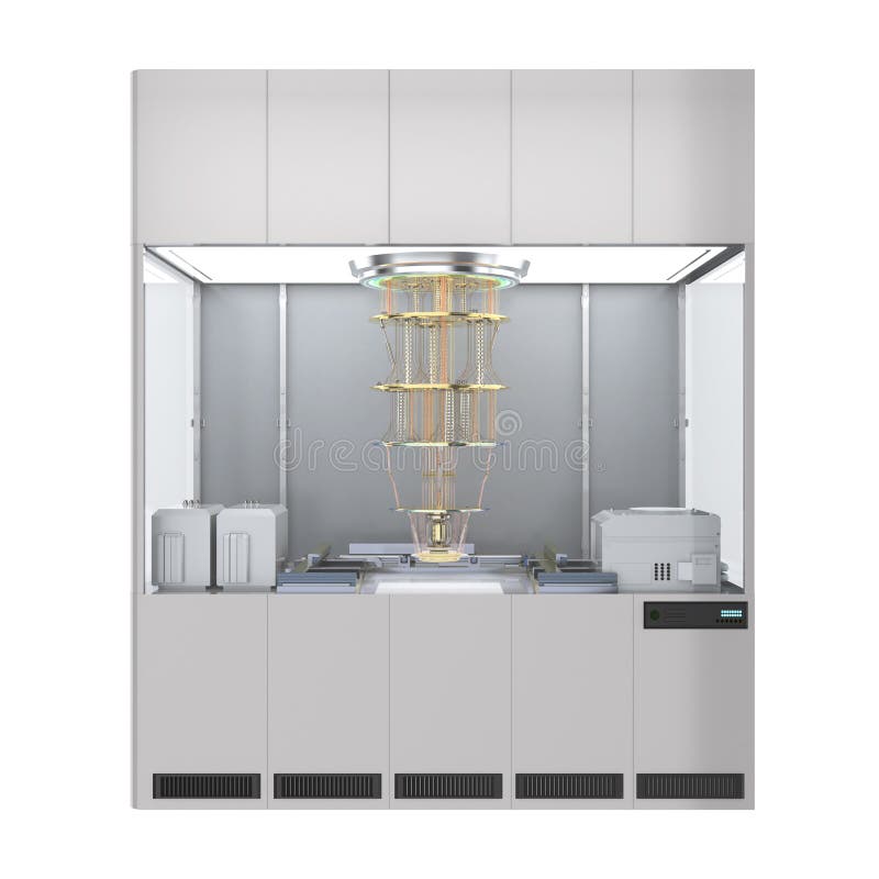 Quantum computer machine in shield stock illustration