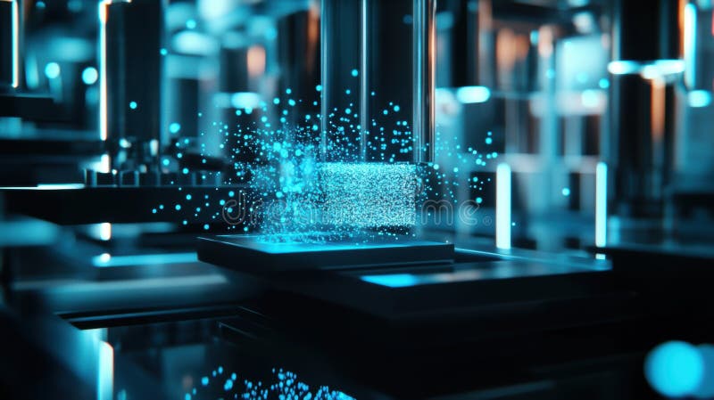 Futuristic quantum computer processing data in a technological environment stock photos