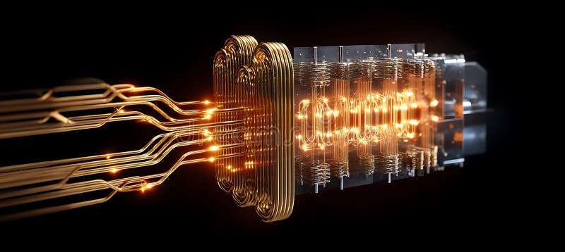 Quantum computer processor superconducting qubits and technology for high performance computing power stock illustration