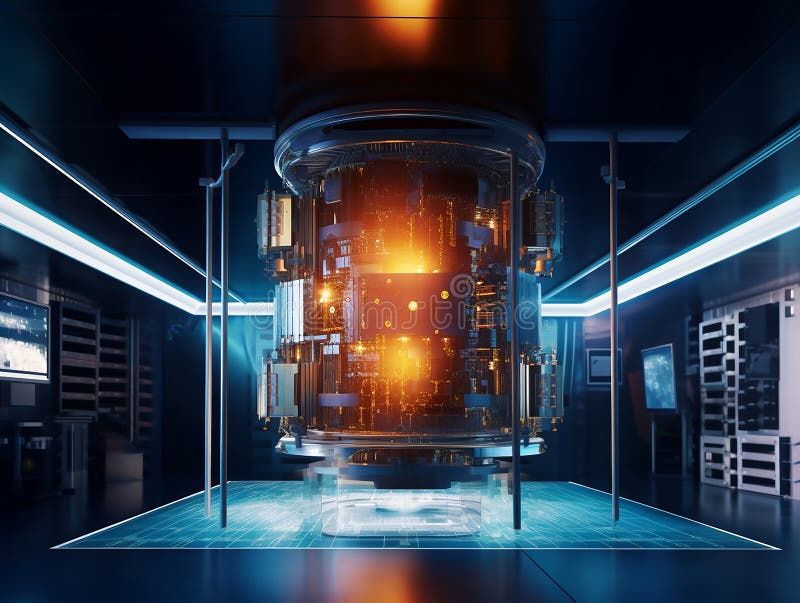 A quantum computers in server room showcasing advanced technology, representing technology for future trends, generative AI vector illustration