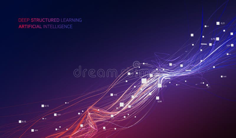 Quantum computing, deep learning artificial intelligence, signal cryptography Big data algorithms visualization vector illustration.
