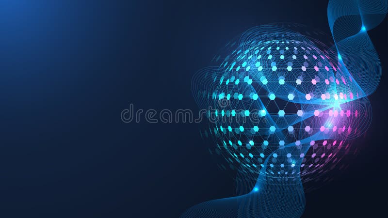 Quantum computing. Quantum processing. Artificial intelligence quantum computer technology concept. Future new vector illustration