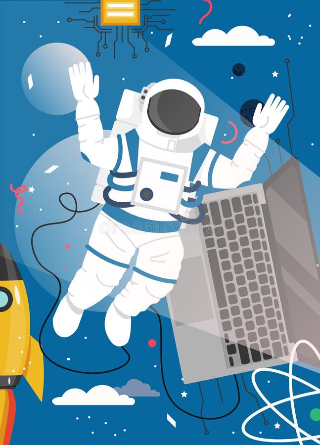 Quantum computing space exploration vector poster template vector illustration