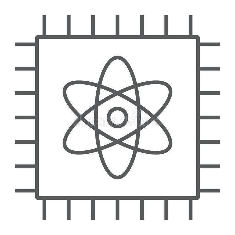 Quantum Computing Line Icon, Technology and Processor, Chip with Atom ...