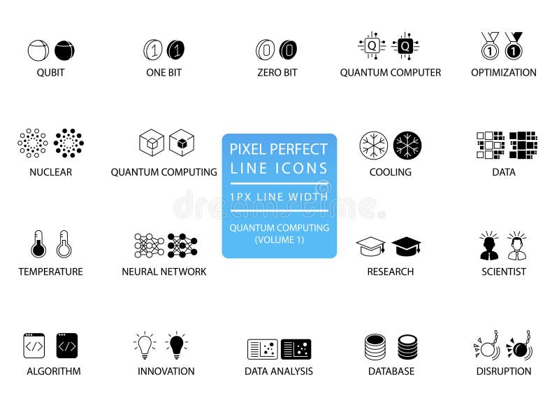 Quantum computing vector icon set optimized for web use stock illustration