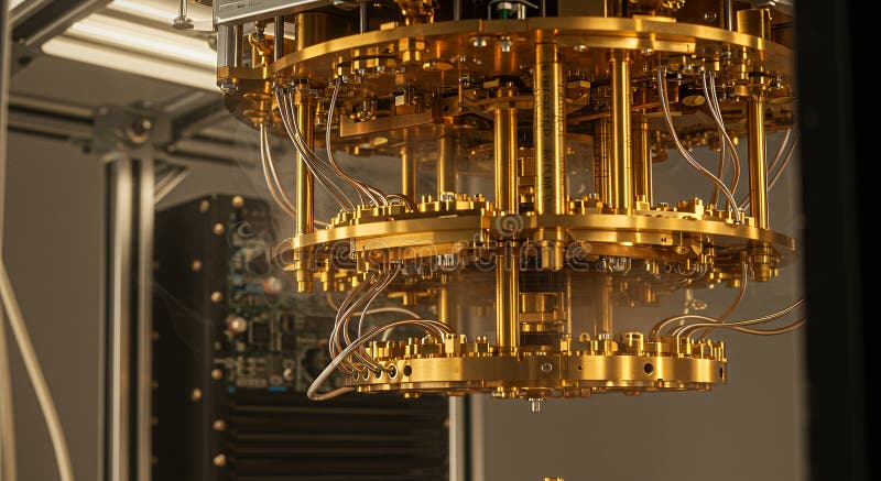 Quantum Computing Ένας πολύπλοκος και περίπλοκος χρυσός κβαντικός υπολογιστής με προηγμένη τεχνολογία και επιστήμη απεικόνιση αποθεμάτων
