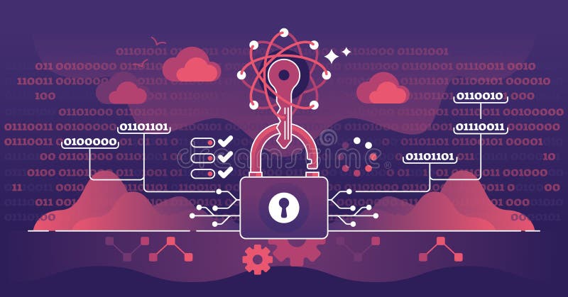 Quantum cryptography as advanced file protection system outline concept stock illustration
