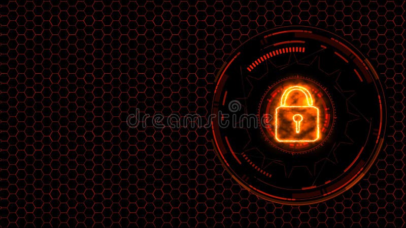 Quantum cryptography security lock matrix technology hexagon wire animation red. stock illustrationer