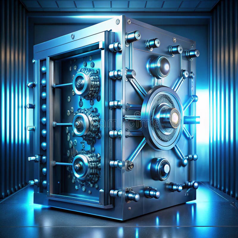 Quantum Cryptography Vault som skyddas av Difurans AI Keys royaltyfri illustrationer