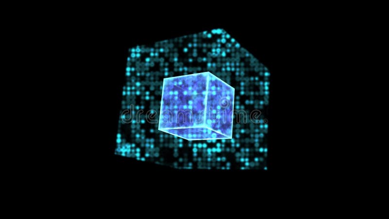 Quantum cube futuristic core energy surface blur digital animation light data process stock illustration