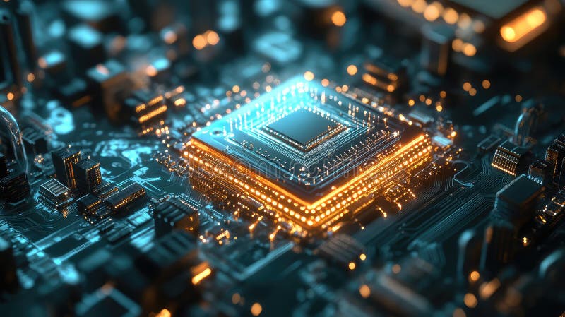 Quantum emerging microchip stock illustration