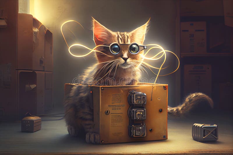 Schrodinger s cat in a box stock illustration. Illustration of ...