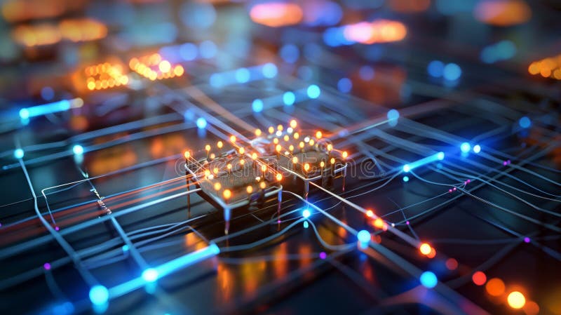 Quantum Photon Network Visual Representation stock photo