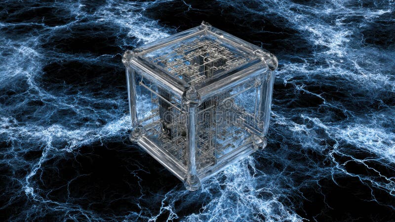 A quantum random number generator is shown in a glass chamber where chaotic light transforms into digital keys for encryption processes. Quantum keys stock images, royalty-free photos and pictures