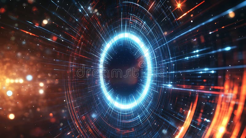 Quantum readiness gauge with wave lines, cosmic minimal background vector illustration