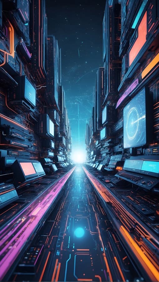 QuantumQuotient: a Glimpse into Future Data Realities. AI Generate Stock Illustration 