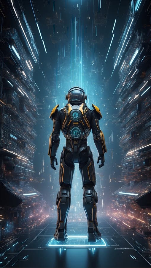 Quantumquotienten 3D-Datenband : Morgen eine futuristische. ai generieren stock abbildung