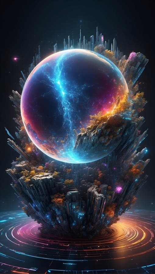 Quantumquotients data cosmos 3d Expedition in morgen. ai generieren stock abbildung