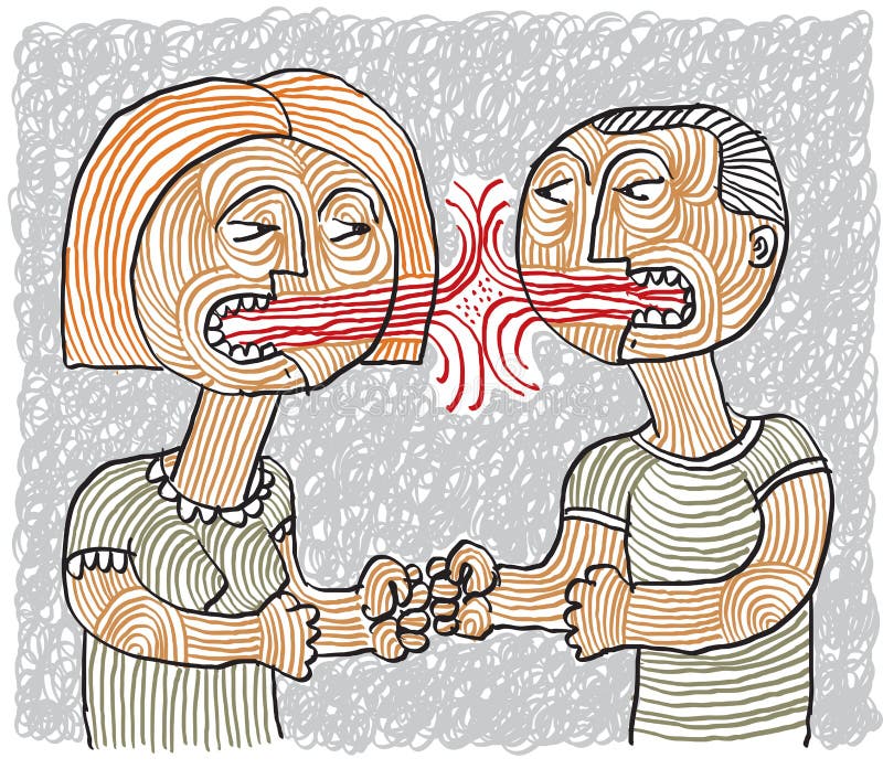 Quarrel between man and woman conceptual hand-drawn stripy illus stock illustration