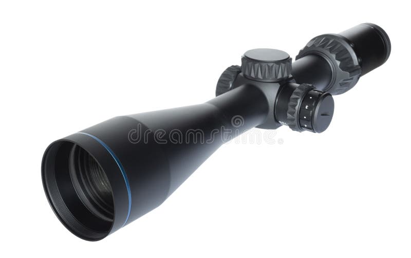 Quartering view of a high powered rifle scope royalty free stock images