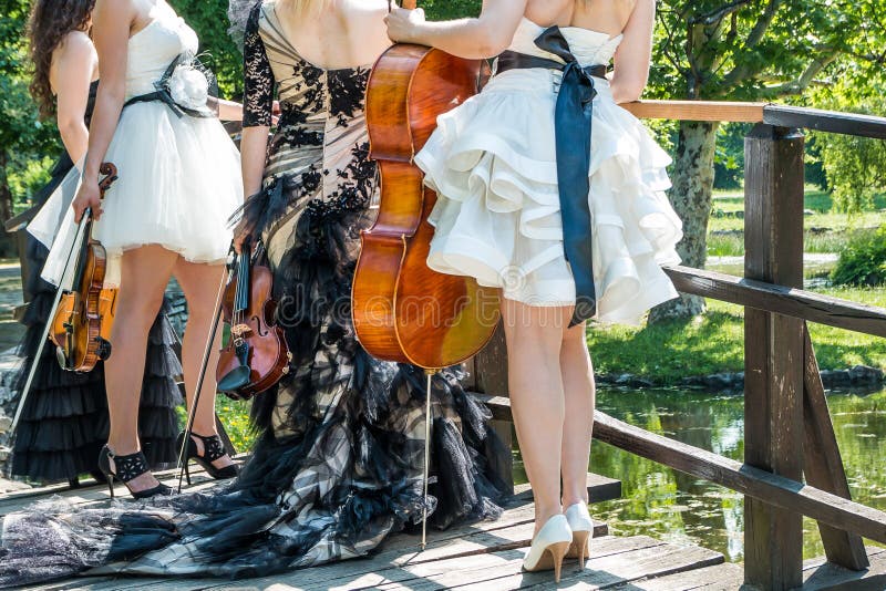 Quartetto musicale femminile in natura immagini stock libere da diritti Quartetto musicale femminile in natura immagini stock libere da diritti