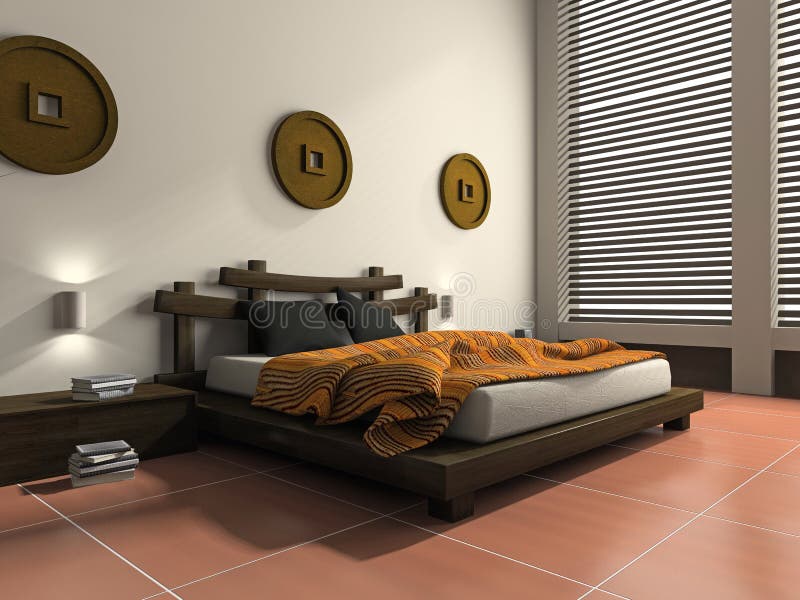 Modern bedroom in ethnic style 3D rendering. Modern bedroom in ethnic style 3D rendering