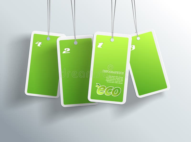 Quatre cartes vertes accrochantes d'eco. illustration de vecteur Quatre cartes vertes accrochantes d'eco. illustration de vecteur