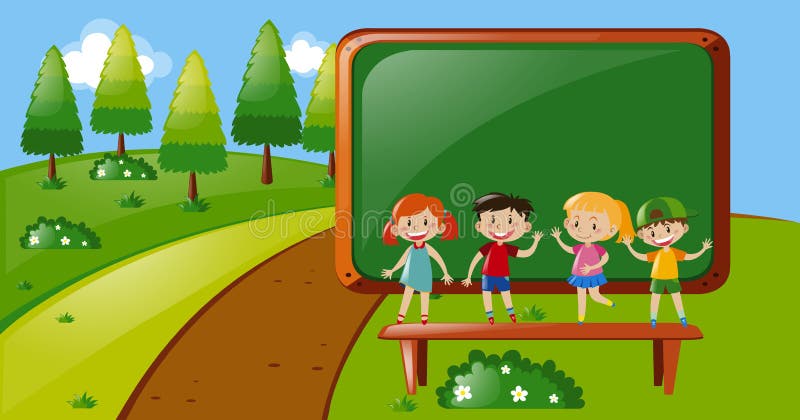 Quatre enfants se tenant en parc illustration stock Quatre enfants se tenant en parc illustration stock