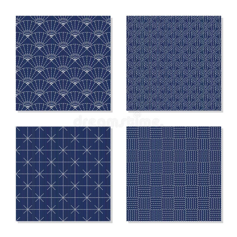 Quatre milieux simples Motifs japonais de sashiko illustration de vecteur Quatre milieux simples Motifs japonais de sashiko illustration de vecteur