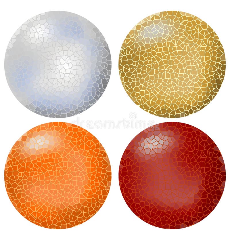 Quatre ont fendu des boules en l'argent, l'or, l'orange et le rouge illustration libre de droits Quatre ont fendu des boules en l'argent, l'or, l'orange et le rouge illustration libre de droits