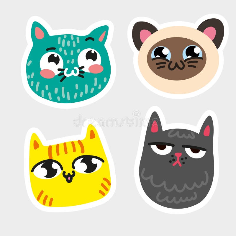 Quatre ont isolé la ligne blanche épaisse encadrée par emoji de chat le chat que bleu en taches a barré le chat souriant siamois illustration libre de droits Quatre ont isolé la ligne blanche épaisse encadrée par emoji de chat le chat que bleu en taches a barré le chat souriant siamois illustration libre de droits