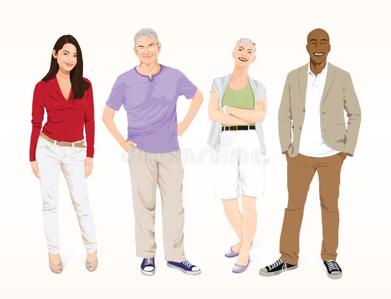 Quatre vecteurs détaillés ethniques multi de personnes. illustration stock Quatre vecteurs détaillés ethniques multi de personnes. illustration stock