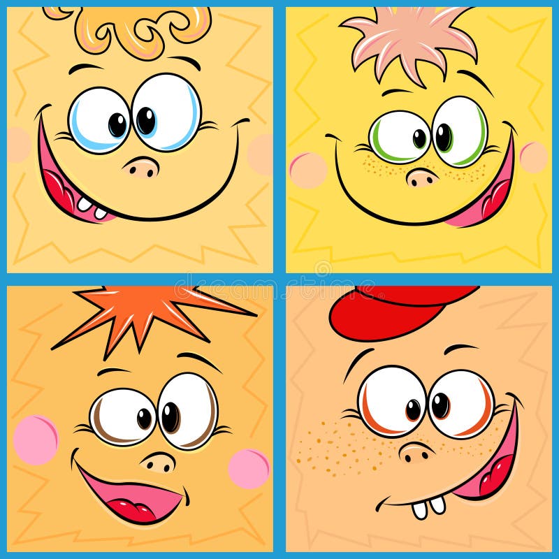 Quatre visages drôles de bande dessinée illustration libre de droits Quatre visages drôles de bande dessinée illustration libre de droits