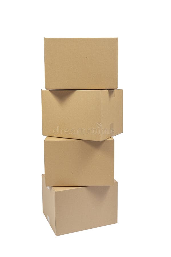 Quatro Caixas De Cartolina Empilhadas Isoladas Em Branco